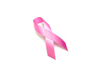 World cancer day : Breast Cancer Awareness Ribbon on white Backg