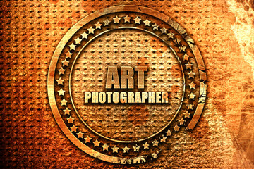 art photographer, 3D rendering, grunge metal stamp
