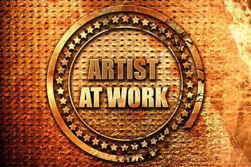 artist at work, 3D rendering, grunge metal stamp