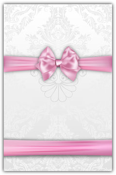 Background With Pink Elegant Bow And Patterns.