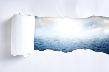 Torn paper with nature in opening background