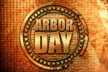 arbor day, 3D rendering, grunge metal stamp