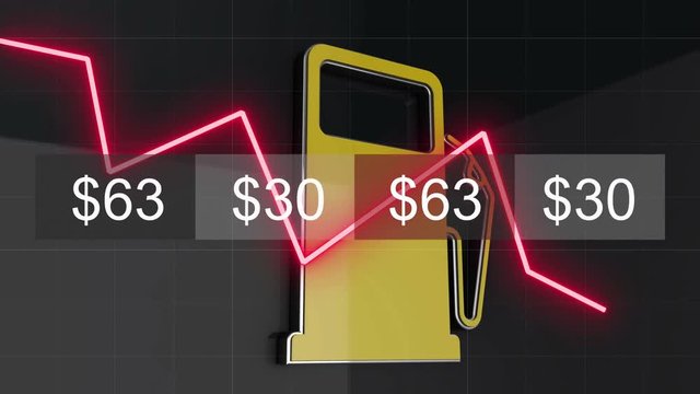 Falling fuel prices on the stock animation. 4K UHD video LOOP.