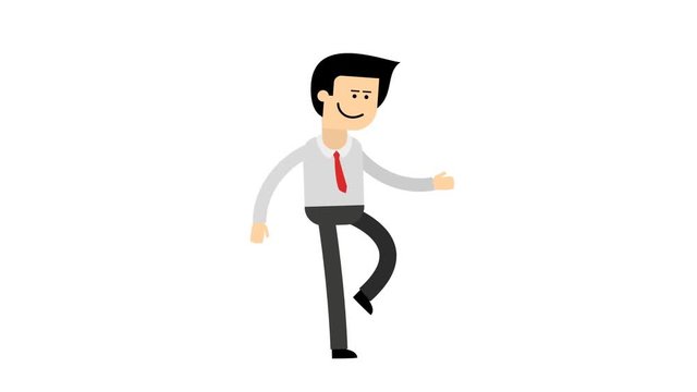 Funny man in shirt and red tie - walk animation. Looped footage with transparent background PNG+Alpha.