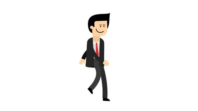 A man in a dark suit - start and stop walking animation. Looped footage with transparent background PNG+Alpha.