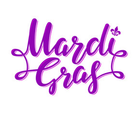 Mardi Gras text. Calligraphy and Typography Card. Holiday poster or placard element.
