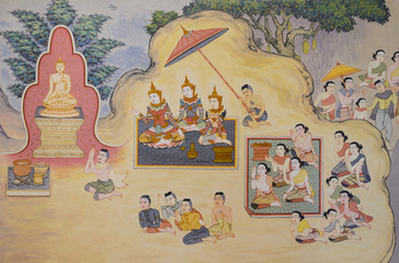 Buddhist temple mural painting in  Thailand © boonsom