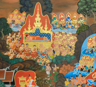 Buddhist temple mural painting in  Thailand