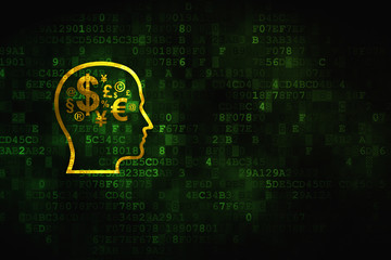 Advertising concept: Head With Finance Symbol on digital background