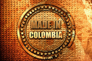 Made in colombia, 3D rendering, grunge metal stamp