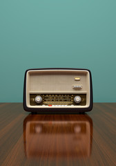 Vintage antique retro old radio on background