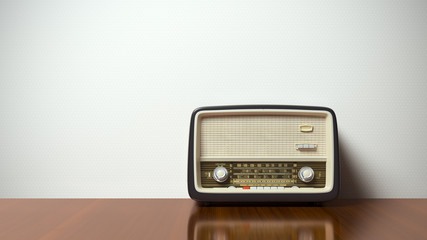 Vintage antique retro old radio on background