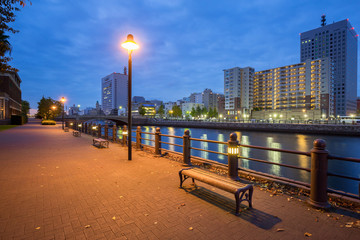 Cityscape of Yokohama city at dawn, Japan