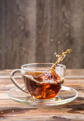Black tea in glass cup