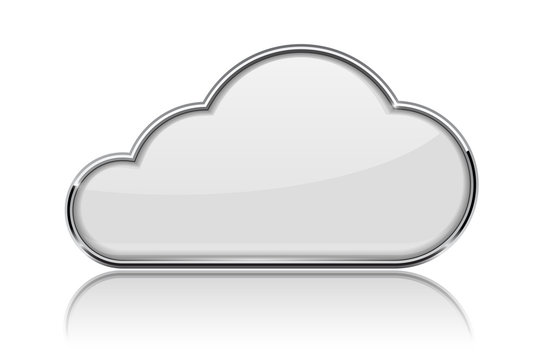 Cloud icon. Shiny 3d white icon with chrome frame