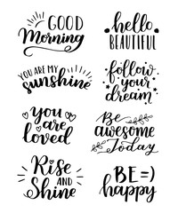 Lettering vector set. Motivational quote. Sweet cute inspiration typography. Calligraphy postcard poster graphic design element. Hand written sign.