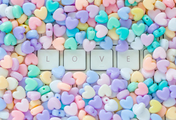 Love concept, LOVE text keyboard with colorful pastel heart shap