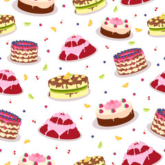 Tasty Celebratory Cakes Vector Seamless Pattern  