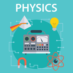 Set of flat design illustration concepts for physics. Education and knowledge ideas. Physics science. Concepts for web banner and promotional material