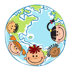 Globe kids. Children Earth day. Vector