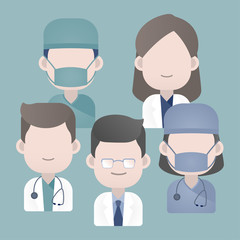 Doctors group with stethoscope, Happy medical team, hospital staff icon.