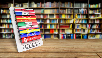 e-boock learning languages 3d render in library Success knowlage