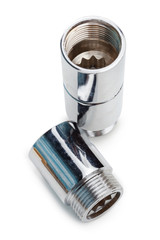 Set of metal-plastic plumbing couplings, adapters, plugs isolated on white background