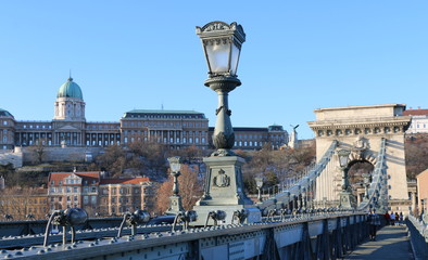 Budapest. Széchenyi Chain bridge and National gallery