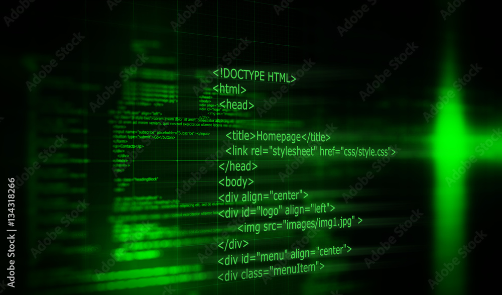 Aufkleber HTML code programming software background/Programming code abstract technology background of software developer and Computer script. 3D Render