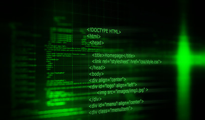 HTML code programming software background/Programming code abstract technology background of software developer and Computer script. 3D Render