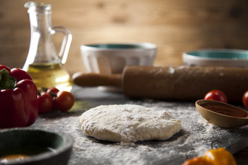 Fototapeta premium Homemade italian pizza preparation