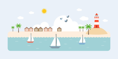 Obraz na płótnie Canvas Info graphic and elements of resort, sea, beach and coastal landscapes, flat design vector illustration for travel business