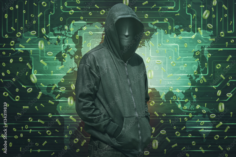 Aufkleber hooded hacker with anonymous mask standing