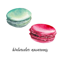 Watercolor macaroons set. Hand painted food objects isolated on white background. Dessert illustration