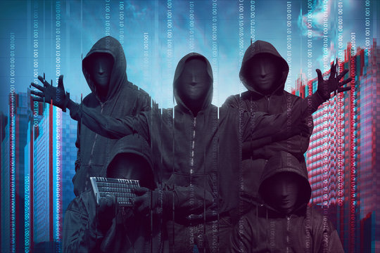 Group of hacker with anonymous mask