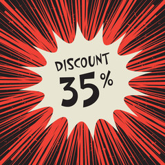 Comic explosion poster with text 35 percent discount