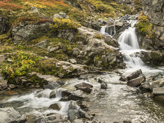 Fototapeta premium Wasserfall am Großen Seehorn, Bieler Höhe, Silvretta, Vorarlberg, Österreich