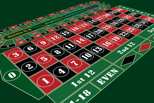 Traditional European Roulette Table perspective vector illustration