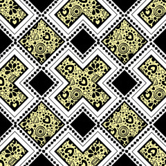 Seamless vector decorative hand drawn pattern. ethnic endless background with ornamental decorative elements with traditional etnic motives, tribal geometric figures.
