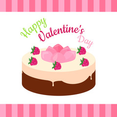 Happy Valentines Day Cake with Strawberries Isolated.