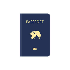 Blue passport background on white background with clipping path