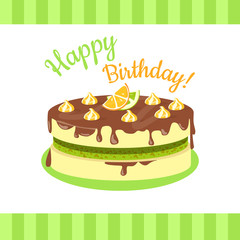 Happy Birthday Cake with Citrus Fruits Isolated.