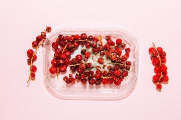 redberries with mold on pink background, po colors, unhealthy food