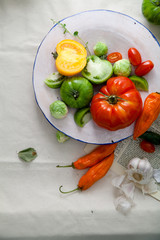 Set of different fresh raw colorful vegetables in ceramic plate