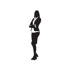 Business Woman Black Silhouette Standing Full Length Over White Background Vector Illustration