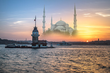 Maiden tower on sunset background