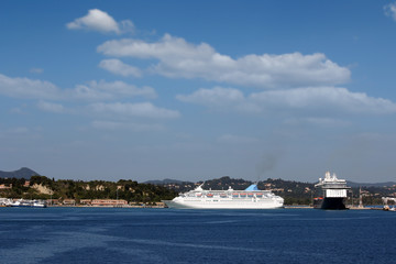 Corfu town port with two cruiser ship