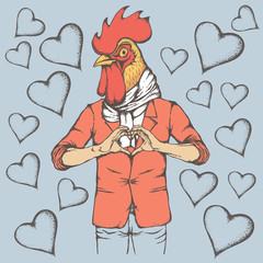 Rooster Valentine day vector concept