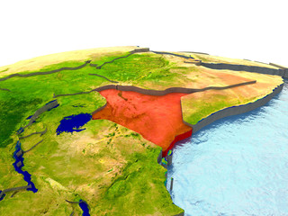 Kenya on Earth in red