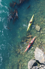 Bright kayaks in the Puget Sound water. Deception Pass State Park (Oak Harbor, WA)
